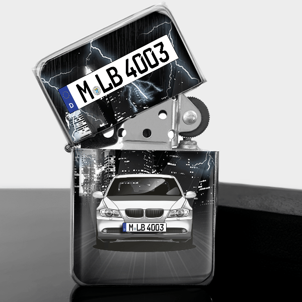 3er Reihe Limousine Benzin Feuerzeug personalisiert mit Auto u. Kennzeichen!