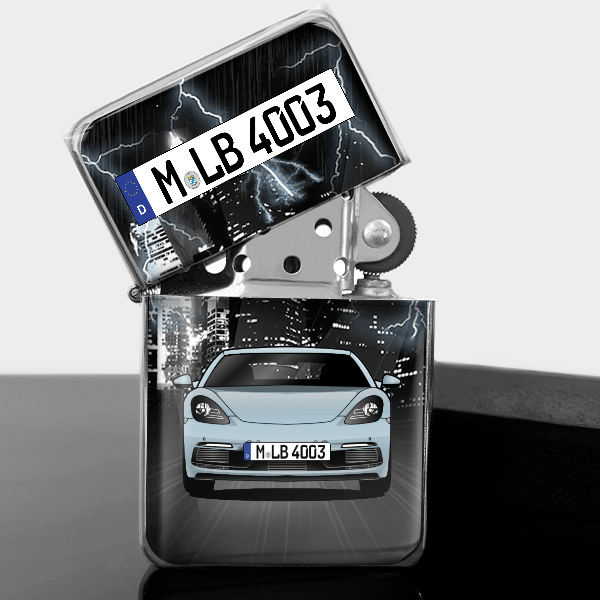 Cayman GTS 4.0 Benzin Feuerzeug personalisiert mit Auto u. Kennzeichen!