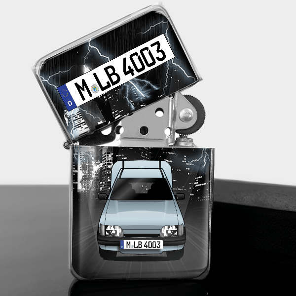 Courier Benzin Feuerzeug personalisiert mit Auto u. Kennzeichen!