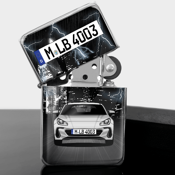 BRZ Benzin Feuerzeug personalisiert mit Auto u. Kennzeichen!