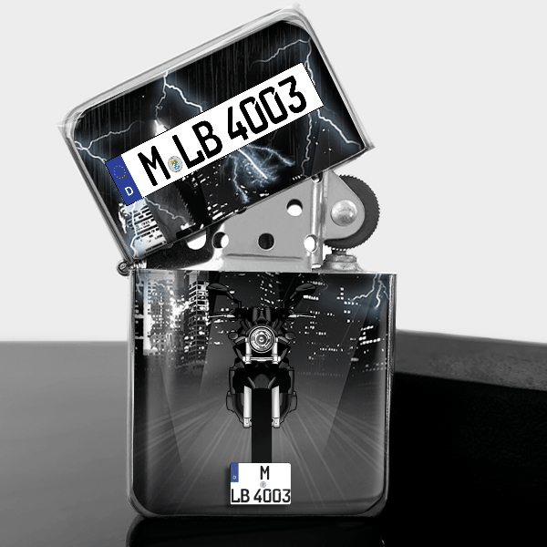 GSF 1200 Bandit Benzin Feuerzeug personalisiert mit Motorrad u. Kennzeichen!