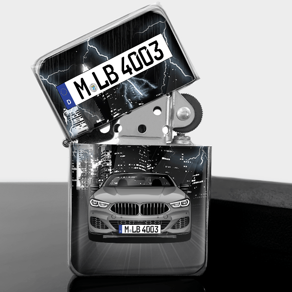 8er Reihe Cabriolet Benzin Feuerzeug personalisiert mit Auto u. Kennzeichen!