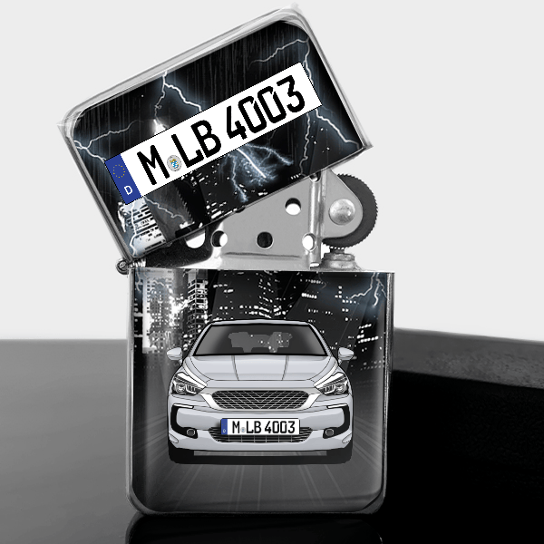 DS5 Benzin Feuerzeug personalisiert mit Auto u. Kennzeichen!