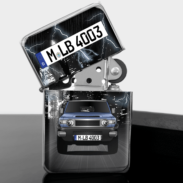 FJ Benzin Feuerzeug personalisiert mit Auto u. Kennzeichen!