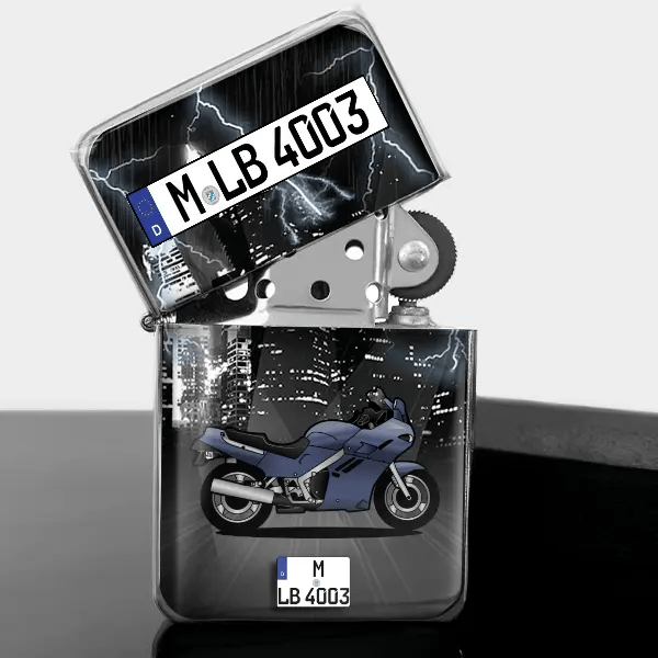 GSX 1100 F Benzin Feuerzeug personalisiert mit Motorrad u. Kennzeichen!