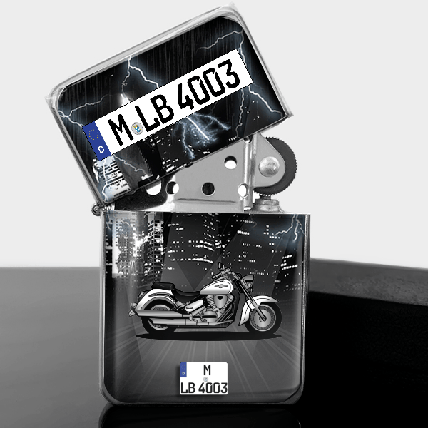 Intruder C 800 Benzin Feuerzeug personalisiert mit Motorrad u. Kennzeichen!