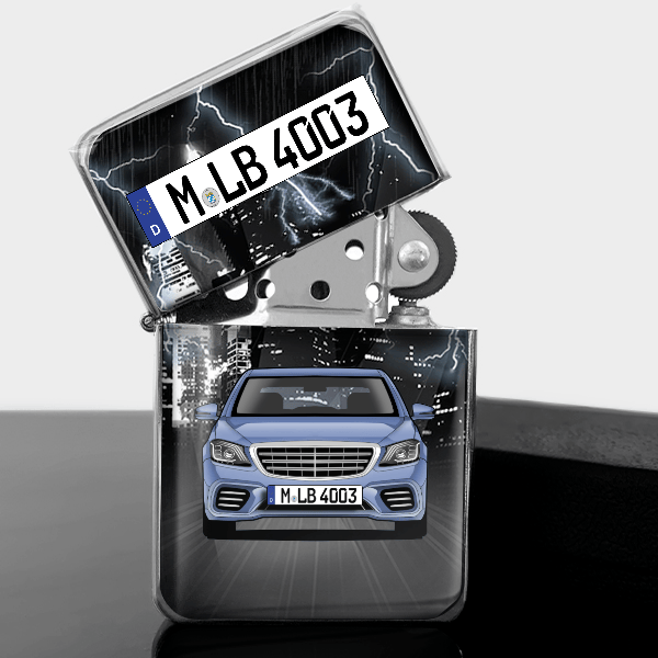 S 63 AMG Benzin Feuerzeug personalisiert mit Auto u. Kennzeichen!