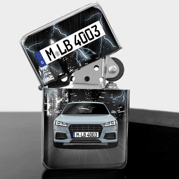TTS Benzin Feuerzeug personalisiert mit Auto u. Kennzeichen!