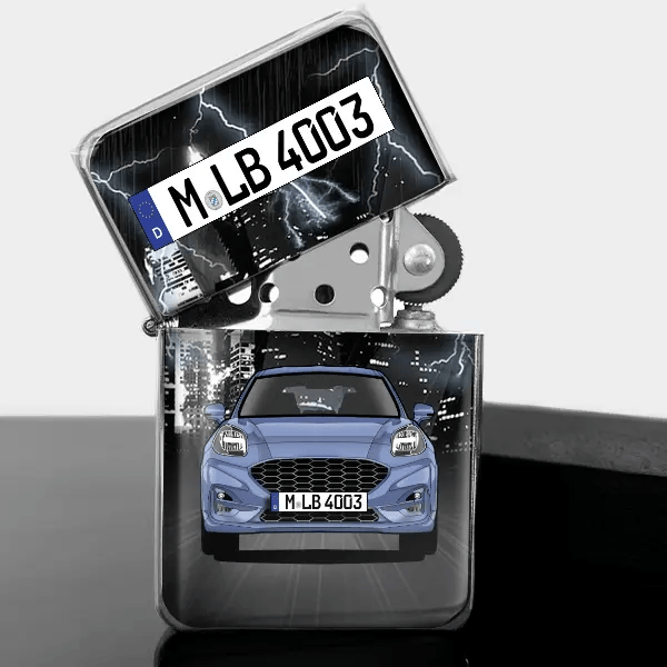 Puma ST Benzin Feuerzeug personalisiert mit Auto u. Kennzeichen!