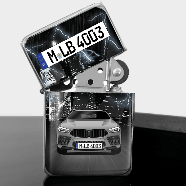 M8 Coupe Benzin Feuerzeug personalisiert mit Auto u. Kennzeichen!