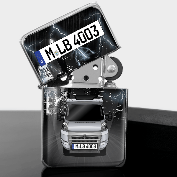 Nexxo T 687 Benzin Feuerzeug personalisiert mit Wohnwagen u. Kennzeichen!