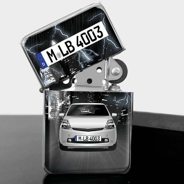 Prius Benzin Feuerzeug personalisiert mit Auto u. Kennzeichen!