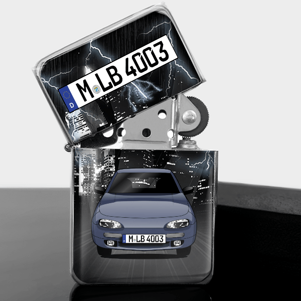 100 NX Benzin Feuerzeug personalisiert mit Auto u. Kennzeichen!