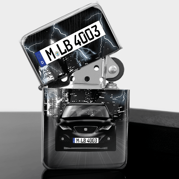 Exeo Combi Benzin Feuerzeug personalisiert mit Auto u. Kennzeichen!