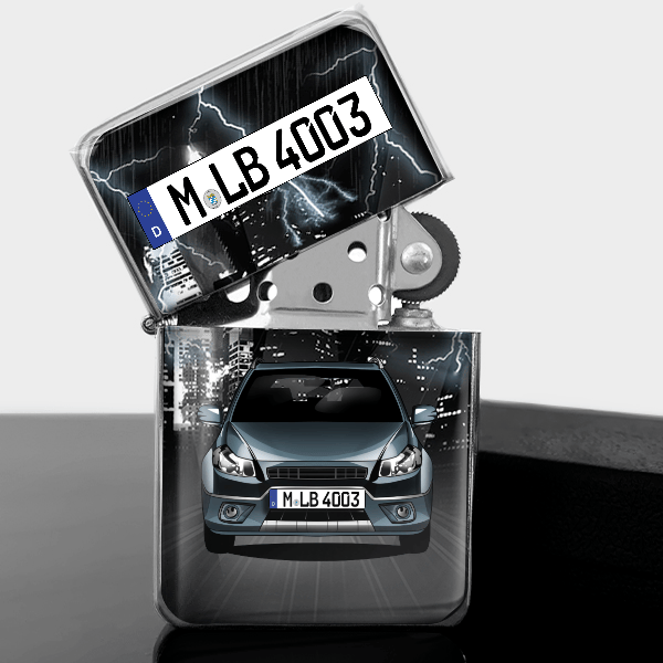 Sedici Benzin Feuerzeug personalisiert mit Auto u. Kennzeichen!