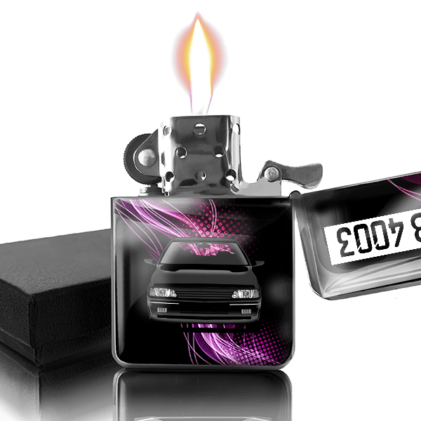 405 Mi Benzin Feuerzeug personalisiert mit Auto u. Kennzeichen!