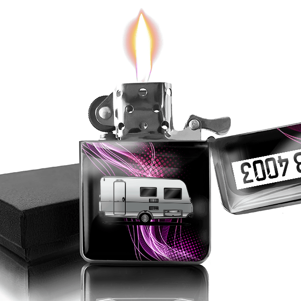 420 Benzin Feuerzeug personalisiert mit Campinganhänger u. Kennzeichen!