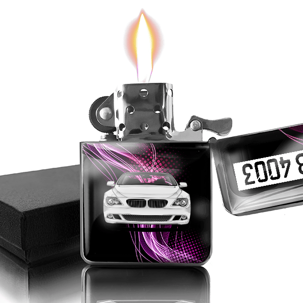 6er Reihe Cabriolet Benzin Feuerzeug personalisiert mit Auto u. Kennzeichen!