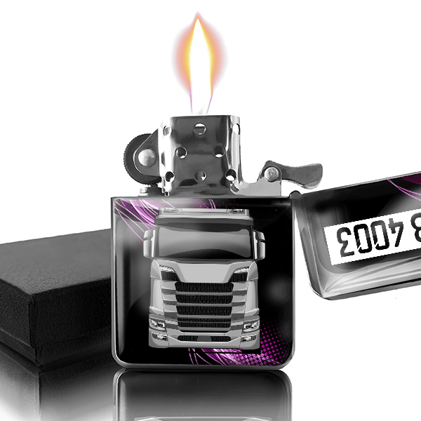 S Highline Benzin Feuerzeug personalisiert mit LKW u. Kennzeichen!