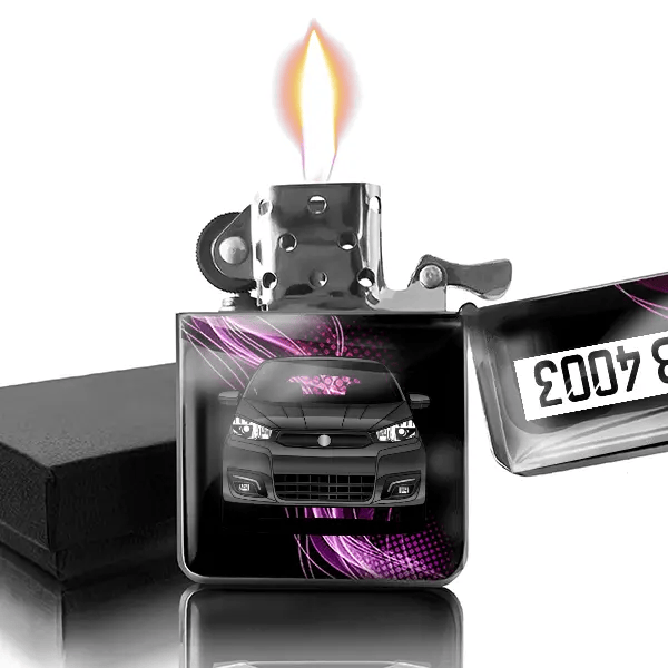eCity Sport Benzin Feuerzeug personalisiert mit Auto u. Kennzeichen!