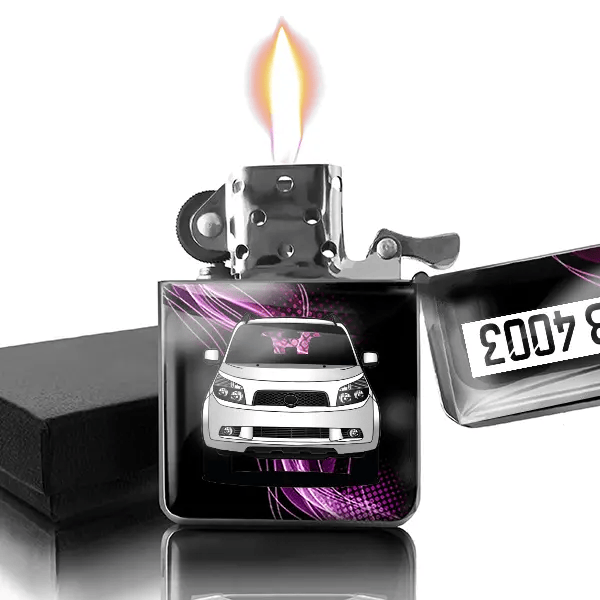Terios Adventure Benzin Feuerzeug personalisiert mit Auto u. Kennzeichen!