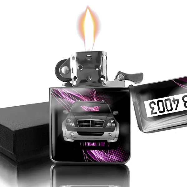 Rexton Benzin Feuerzeug personalisiert mit Auto u. Kennzeichen!