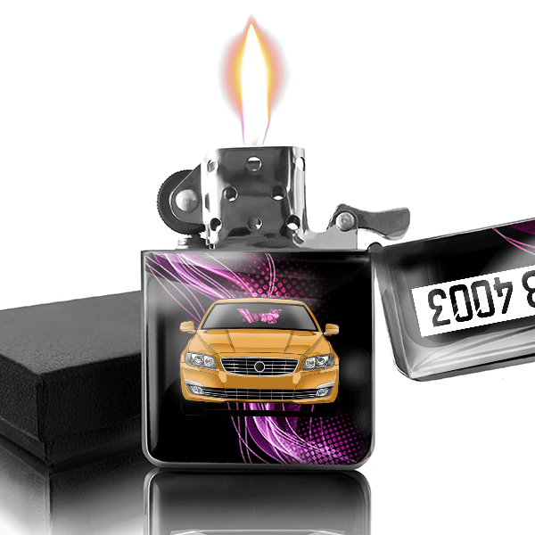 S80 Benzin Feuerzeug personalisiert mit Auto u. Kennzeichen!