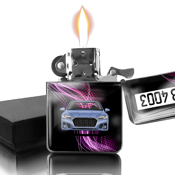 S5 Coupe Benzin Feuerzeug personalisiert mit Auto u. Kennzeichen!