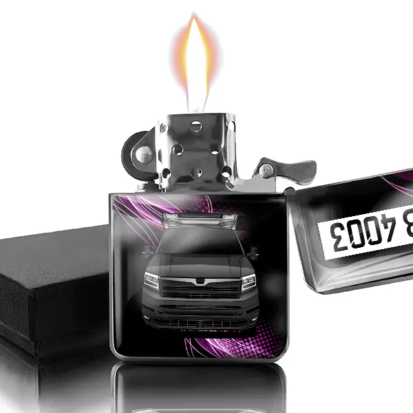 VAN TI 640 MEG Benzin Feuerzeug personalisiert mit Wohnwagen u. Kennzeichen!