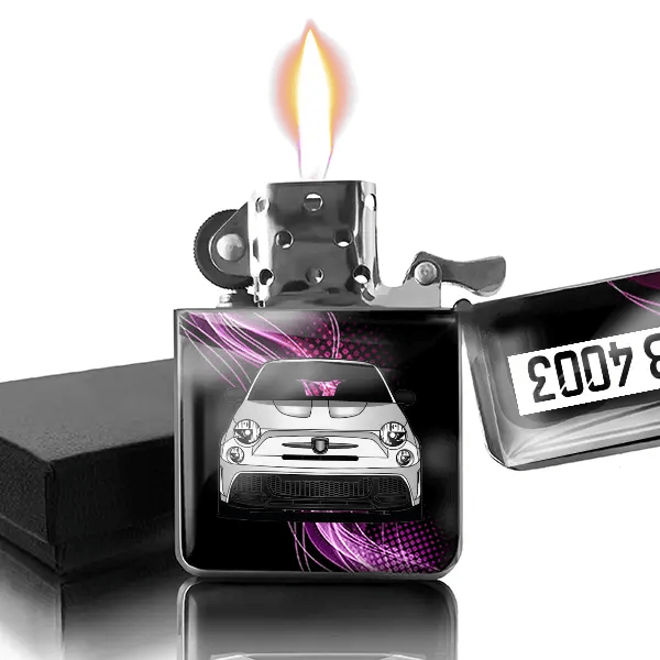 695 Biposto Benzin Feuerzeug personalisiert mit Auto u. Kennzeichen!