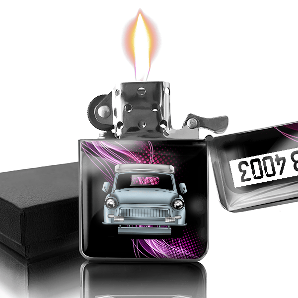 Trabant Benzin Feuerzeug personalisiert mit Auto u. Kennzeichen!