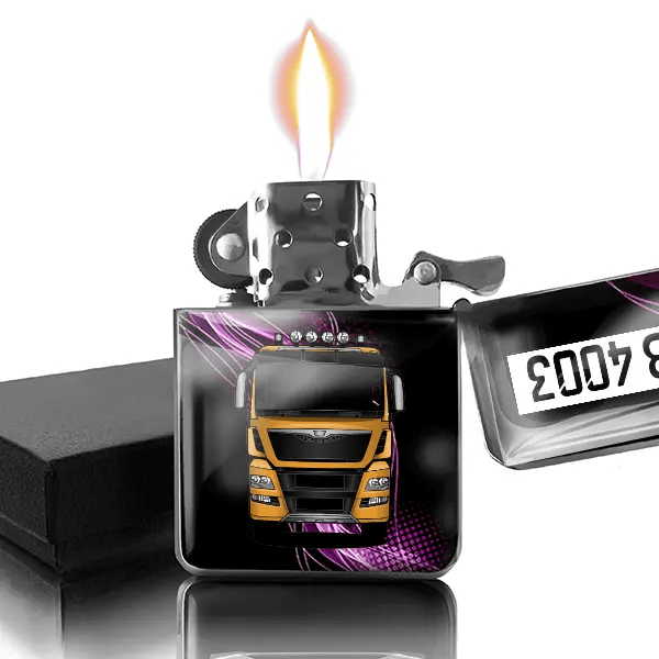 TGX 18.560 Benzin Feuerzeug personalisiert mit LKW u. Kennzeichen!