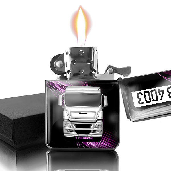 TGX 18.540 Benzin Feuerzeug personalisiert mit LKW u. Kennzeichen!