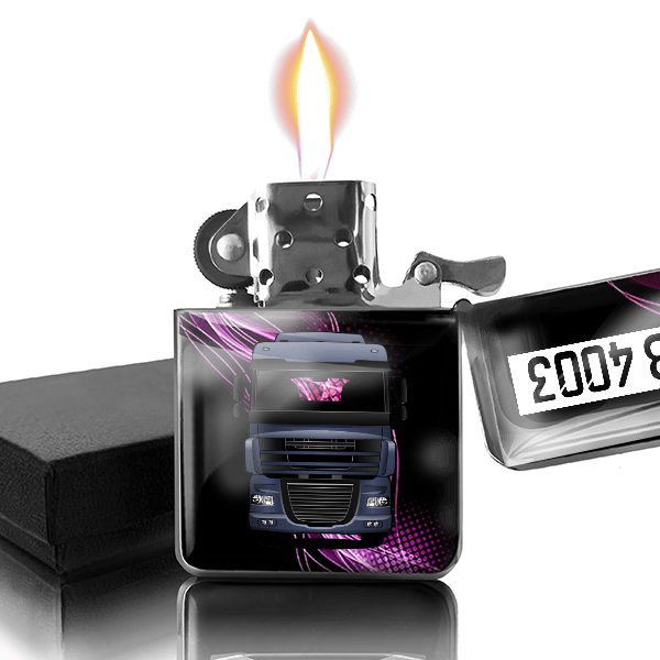 XF105 Benzin Feuerzeug personalisiert mit LKW u. Kennzeichen!
