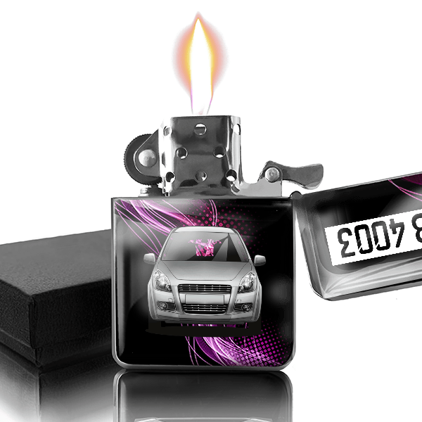 Splash Benzin Feuerzeug personalisiert mit Auto u. Kennzeichen!