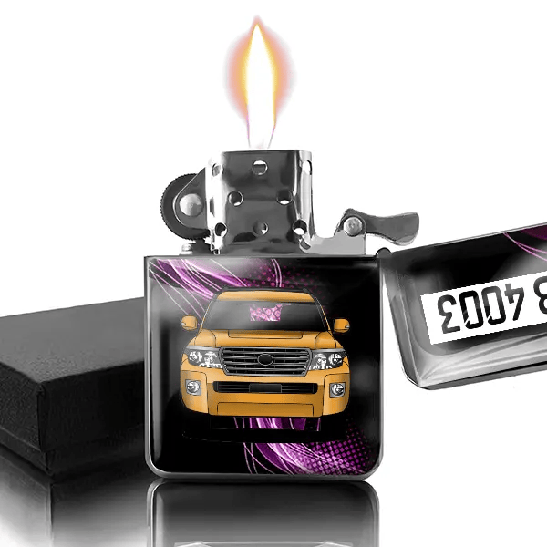 Land Cruiser Benzin Feuerzeug personalisiert mit Auto u. Kennzeichen!