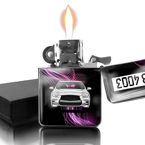 Q30 Benzin Feuerzeug personalisiert mit Auto u. Kennzeichen!