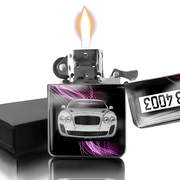 Continental Supersports Benzin Feuerzeug personalisiert mit Auto u. Kennzeichen!