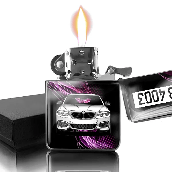 2er Reihe Coupe M Benzin Feuerzeug personalisiert mit Auto u. Kennzeichen!