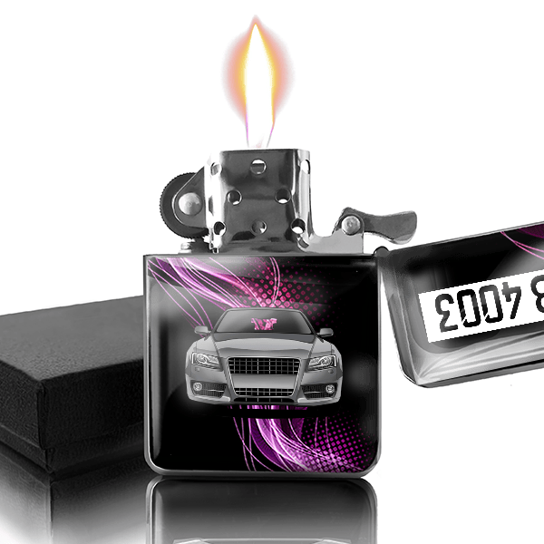A5 Sportback Benzin Feuerzeug personalisiert mit Auto u. Kennzeichen!