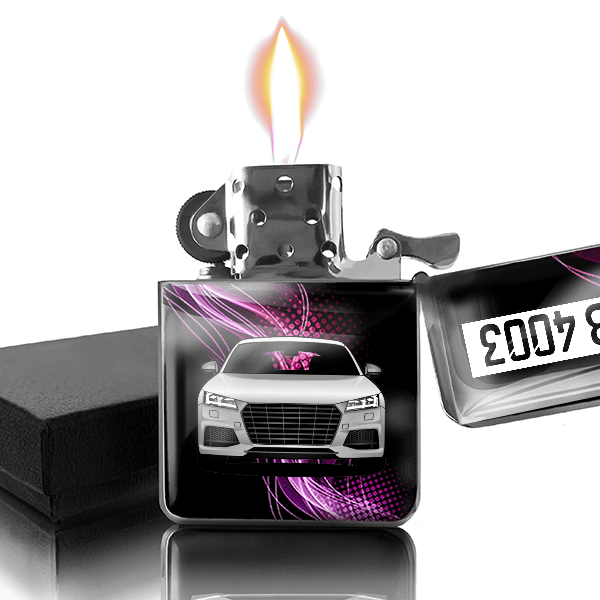 TTS Benzin Feuerzeug personalisiert mit Auto u. Kennzeichen!