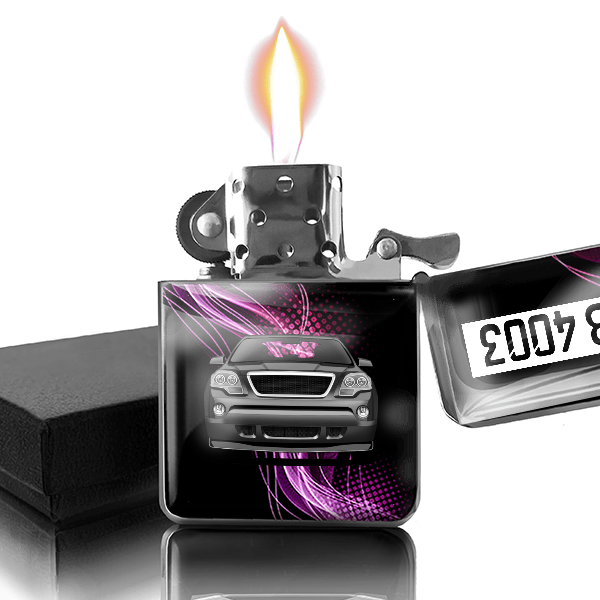 Arcadia Benzin Feuerzeug personalisiert mit Auto u. Kennzeichen!