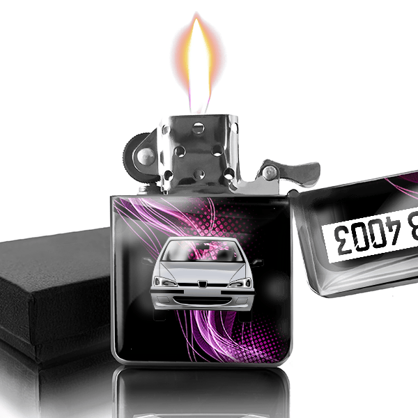 106 Benzin Feuerzeug personalisiert mit Auto u. Kennzeichen!