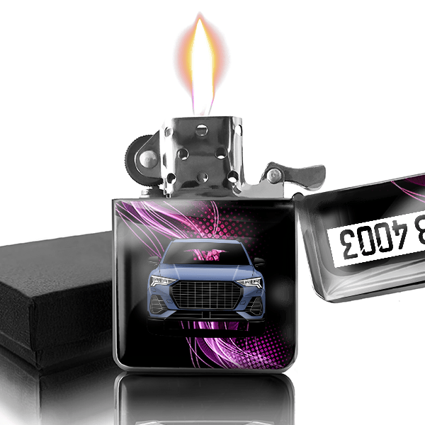 e-tron Benzin Feuerzeug personalisiert mit Auto u. Kennzeichen!