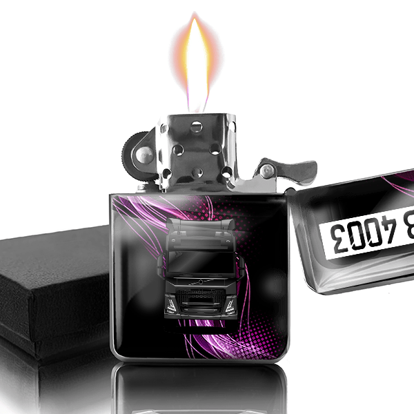 FM Electric Benzin Feuerzeug personalisiert mit LKW u. Kennzeichen!