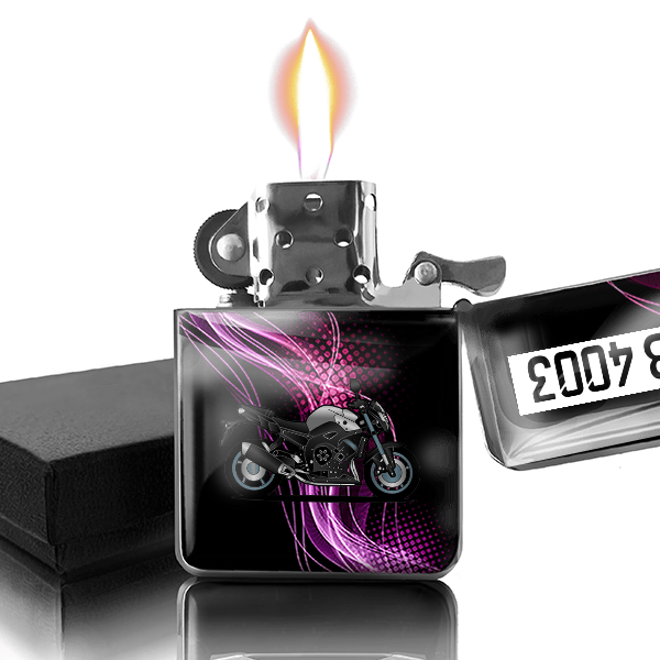FZ8 Benzin Feuerzeug personalisiert mit Motorrad u. Kennzeichen!