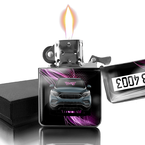 Rexton Benzin Feuerzeug personalisiert mit Auto u. Kennzeichen!