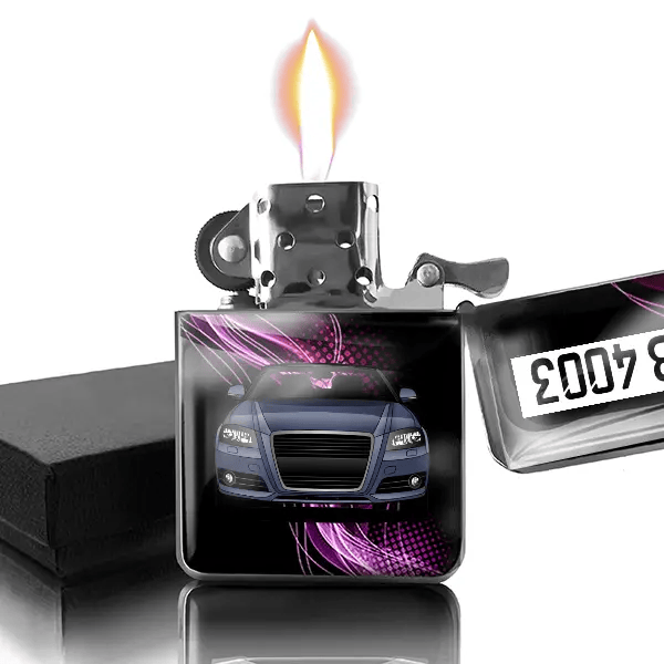 A3 Cabriolet Benzin Feuerzeug personalisiert mit Auto u. Kennzeichen!