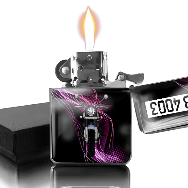 Classic 350 Benzin Feuerzeug personalisiert mit Motorrad u. Kennzeichen!