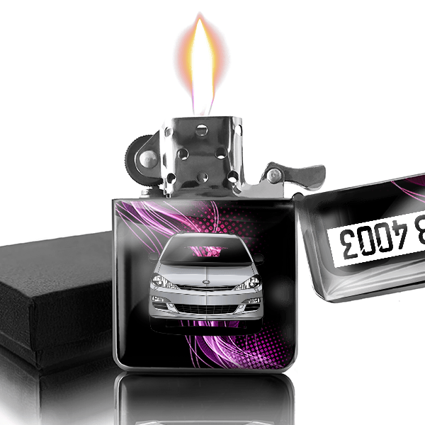 Previa Benzin Feuerzeug personalisiert mit Auto u. Kennzeichen!